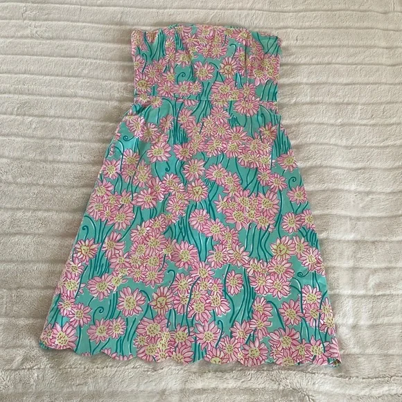Vintage Lilly Pulitzer Blue Grass Lion print strapless dress - Picture 2 of 8
